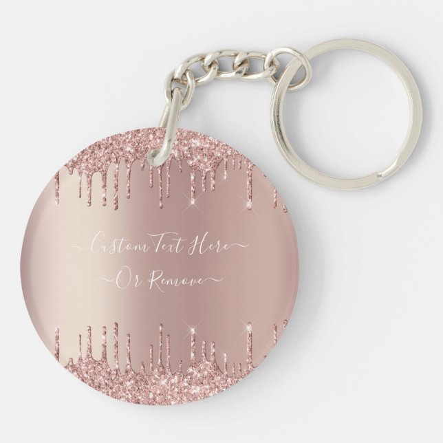 Rose Gold Blush Glitzer Sparkeln Tropfen Benutzerd Schlüsselanhänger (Rückseite)
