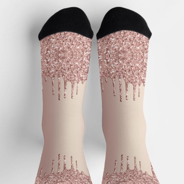 Rose Gold Blush Glitzer Sparkeln Tropfen Socken (Oben)