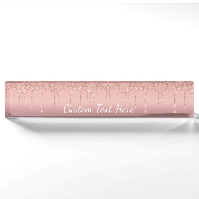 Rose Gold Blush Glitzer Sparkle Schreibtisch Name  Namensplakette (Vorderseite)