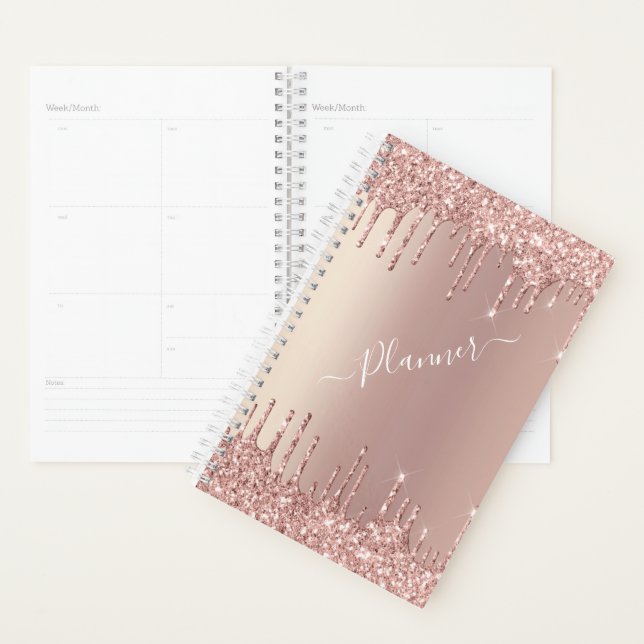 Rose Gold Blush Glitzer Sparkle Tropfen Moderne Mo Planer (Anzeige)