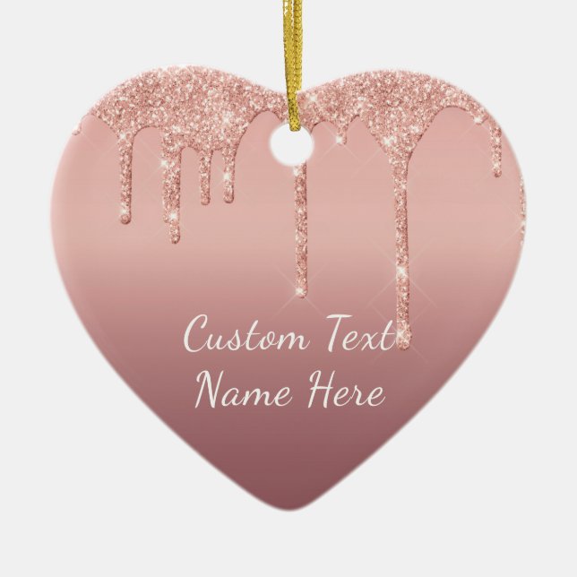 Rose Gold Blush Glitzer Sparkle Tropfen Texthochze Keramik Ornament (Vorne)