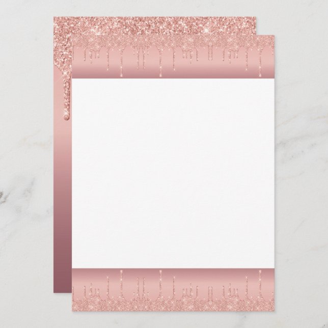Rose Gold Blush Glitzer Sparkle Tropfen Texthochze Menükarte (Vorne/Hinten)