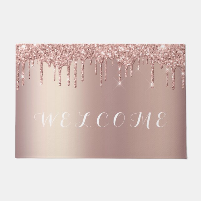 Rose Gold Blush Glitzer Sparkone Tropfen Moderne Fußmatte (Vorderseite)