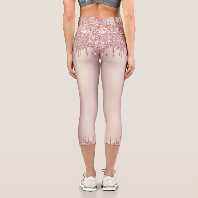 Rose Gold Blush Glitzer Sparkone Tropfen Tanz Capri Leggings (Rückseite)