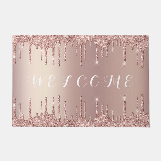 Rose Gold Blush Glitzer Sparkone Tropfen - Willkom Fußmatte (Vorderseite)