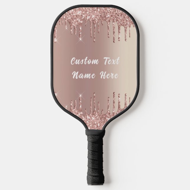 Rose Gold Blush Glitzer Text Pickleball hinzufügen Pickleball Schläger (Vorderseite)