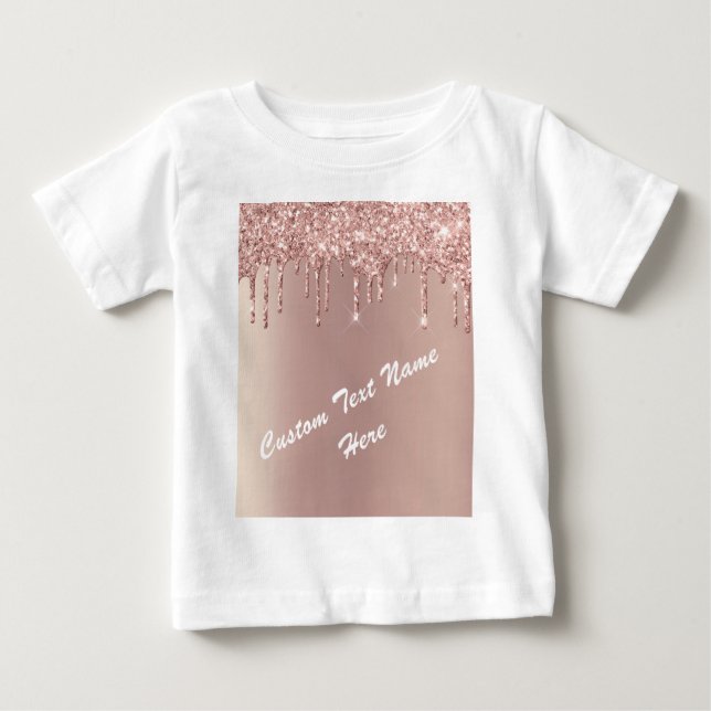 Rose Gold Blush Glitzer Textname Baby T - Shirt (Vorderseite)
