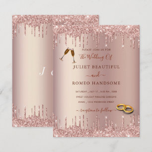 Rose Gold Blush Glitzer Tropfen Hochzeit Einladung