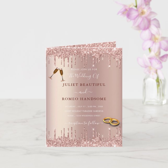 Rose Gold Blush Glitzer Tropfen Hochzeit Einladung (Orchidee)