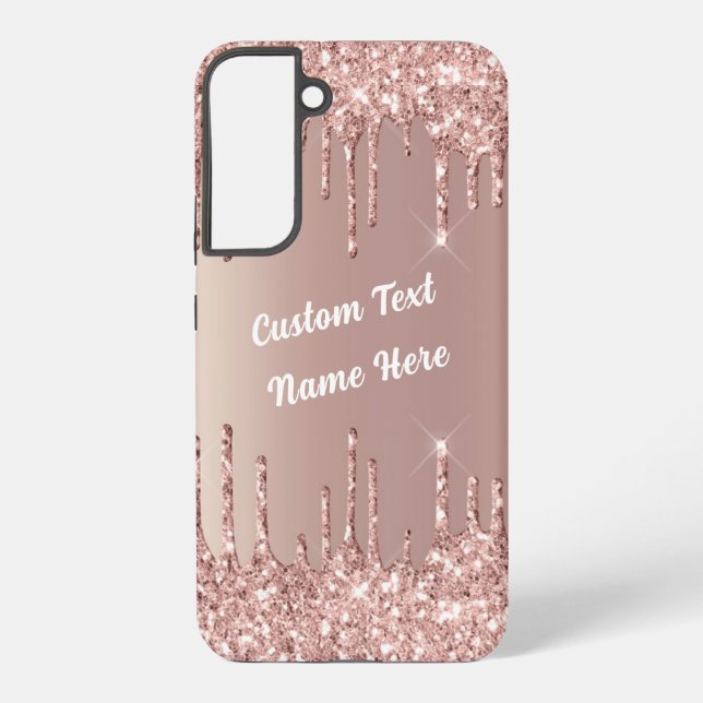 Rose Gold Blush Glitzer Tropfen Ihr Textname Samsung Galaxy Hülle (Rückseite)
