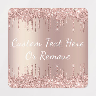 Rose Gold Blush Glitzer Tropfen Labels - Text hinz Etiketten