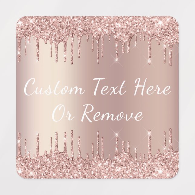 Rose Gold Blush Glitzer Tropfen Labels - Text hinz Etiketten (Design 3)