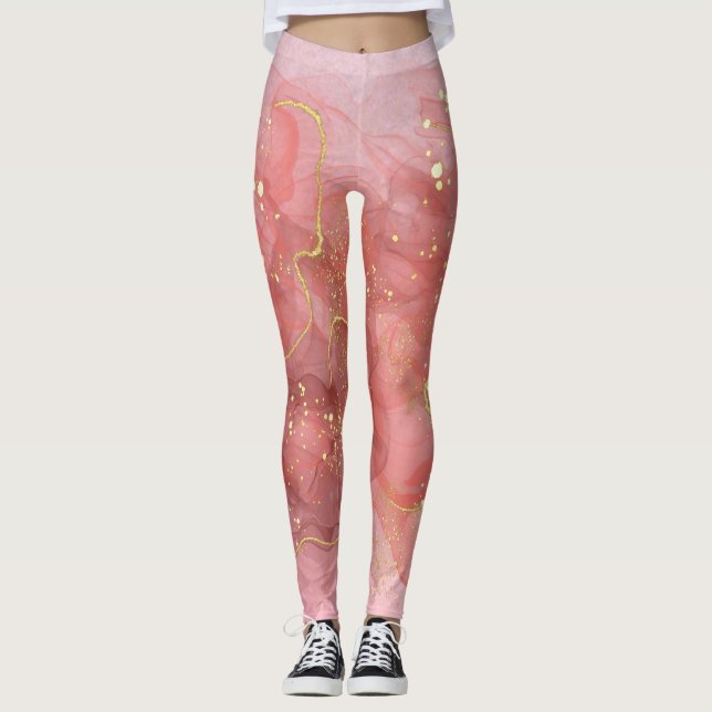 Rose Gold Blush Glitzer Tropfen Leggings (Vorderseite)