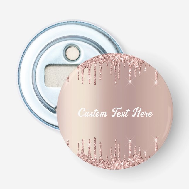 Rose Gold Blush Glitzer Tropfen Text Flaschenöffne Flaschenöffner (Vorderseite)