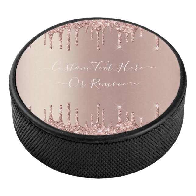 Rose Gold Blush Glitzer Tropfen Text Hockey Puck (3/4)