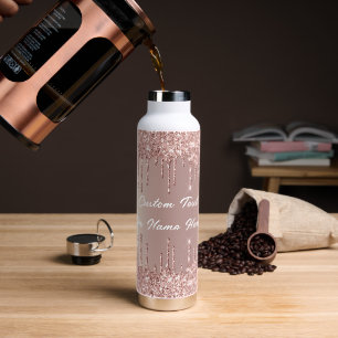 Rose Gold Blush Glitzer Tropfen Text Wasserflasche Trinkflasche