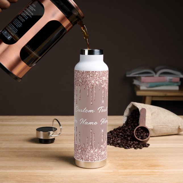 Rose Gold Blush Glitzer Tropfen Text Wasserflasche Trinkflasche (Kaffee)