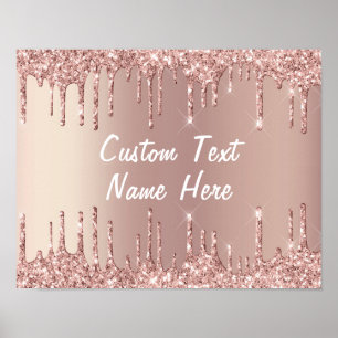 Rose Gold Blush Glitzer Tropfen Textname Poster