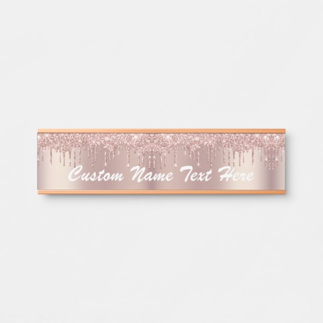 Rose Gold Blush Glitzer Tropfen Textname Türsignie Türschild (Vorderseite )
