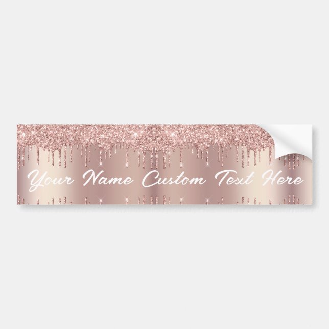 Rose Gold Blush Glitzer Tropfen Textnamenaufkleber Autoaufkleber (Vorne)