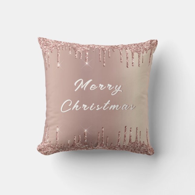 Rose Gold Blush Glitzer Tropfen Weihnachten Kissen (Vorderseite)