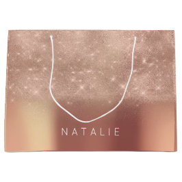 Rose Gold Blush Glitzer Weißer Name Spark Kupfer Große Geschenktüte
