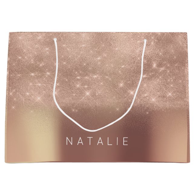 Rose Gold Blush Glitzer Weißer Name Spark Kupfer Große Geschenktüte (Vorderseite)