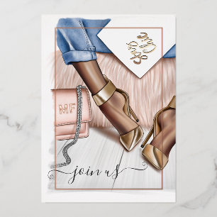 Rose Gold Blush & Gold Monogram Chic Bachelorette Folieneinladung