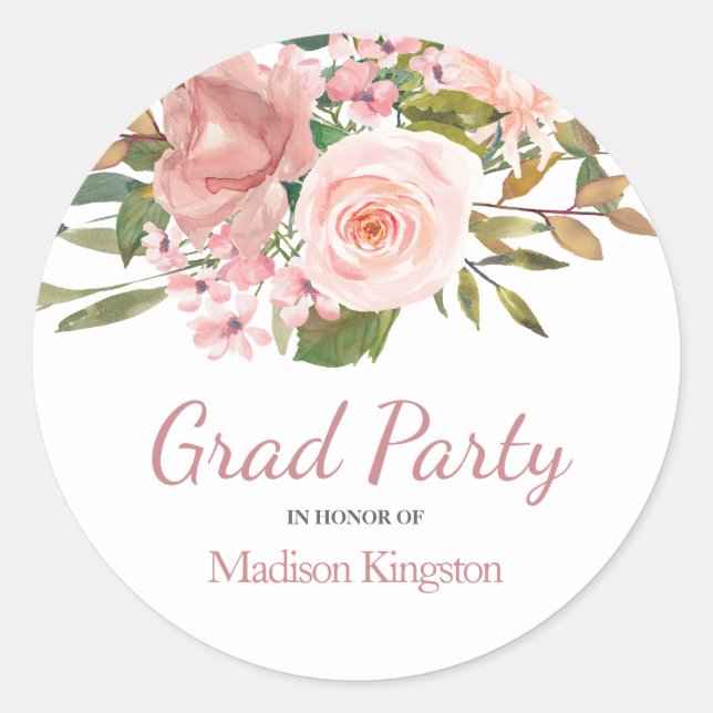 Rose Gold & Blush Graduation Party Gefallen Runder Aufkleber (Vorderseite)