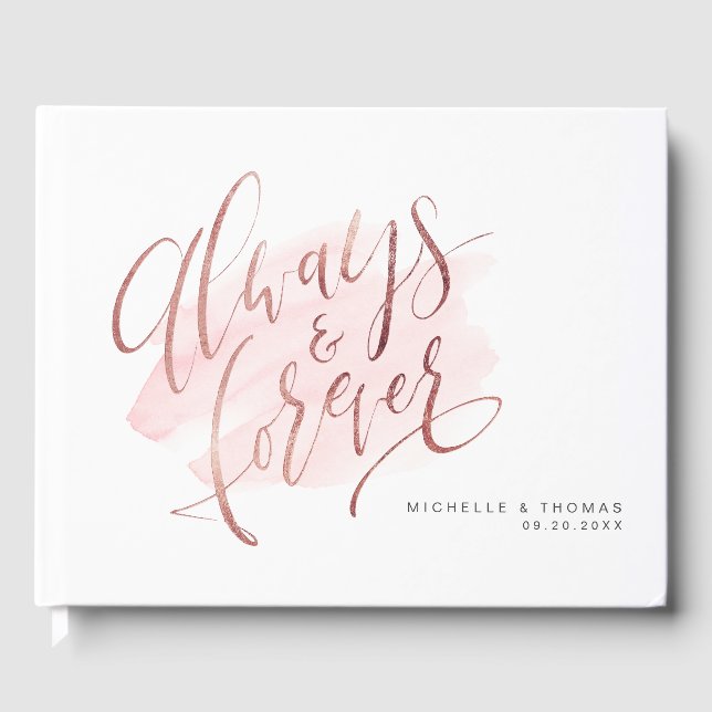 Rose Gold Blush immer und für immer Script Hochzei Gästebuch (Vorderseite)