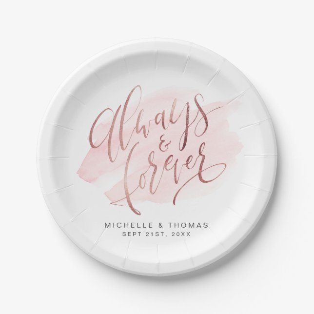 Rose Gold Blush immer und für immer Script Hochzei Pappteller (Vorderseite)