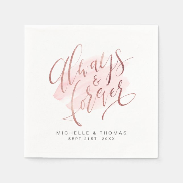 Rose Gold Blush immer und für immer Script Hochzei Serviette (Vorderseite)