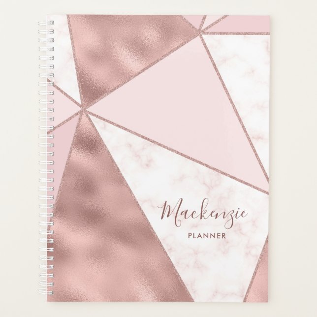 Rose Gold Blush Marble Geometric Modern Name Planer (Vorderseite)