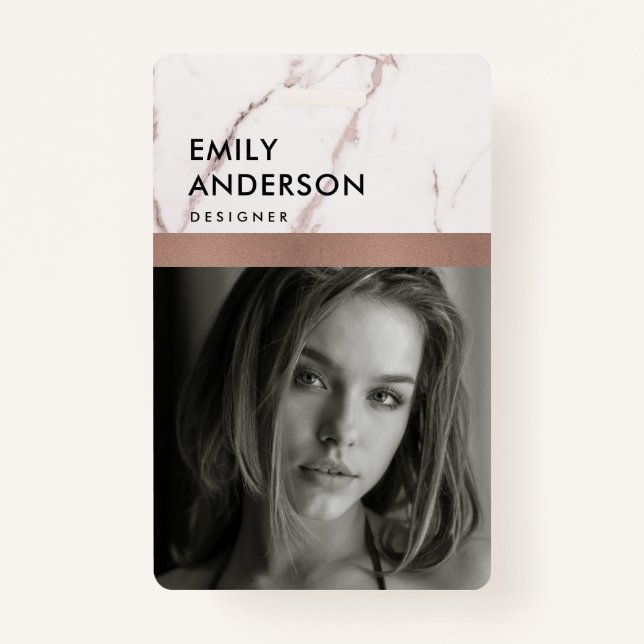 Rose GOLD BLUSH MARBLE MITARBEITER FOTO BARCODE NA Ausweis (Vorderseite)