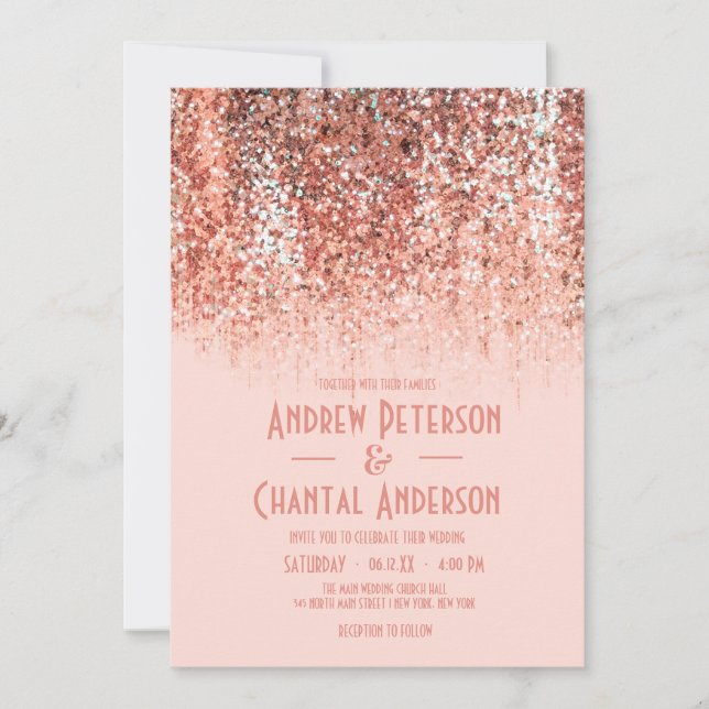 Rose Gold Blush Meerjungfrau Glitzer Hochzeit Einladung (Vorderseite)