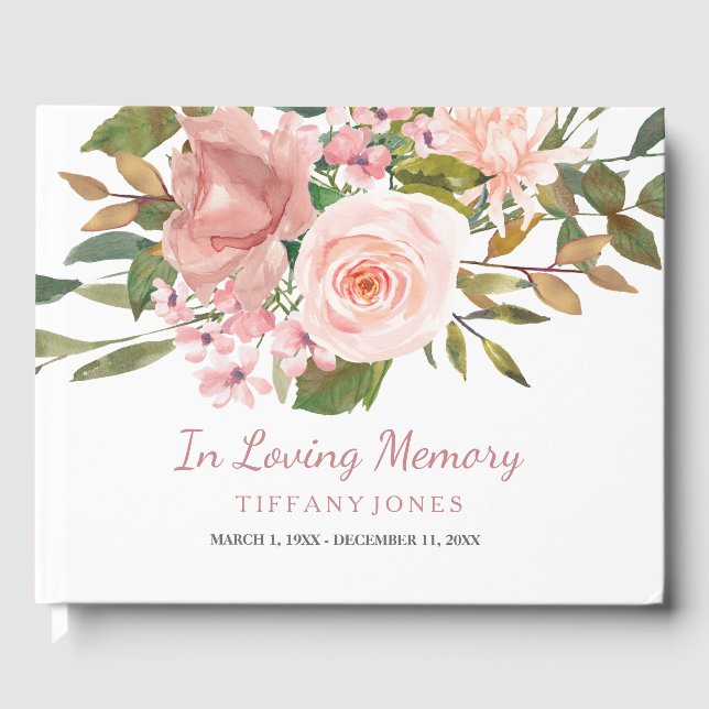 Rose Gold Blush Memorial Announcservice Gästebuch (Vorderseite)