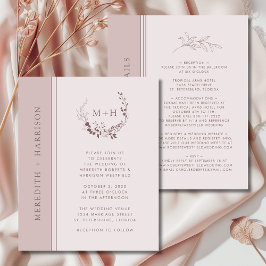 Rose Gold Blush Monogram Wedite Einladung