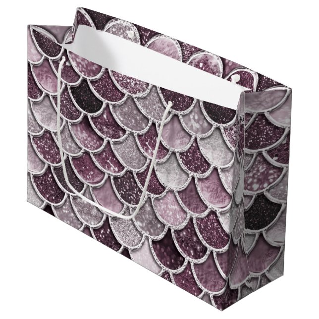 Rose Gold Blush Ombre Glitzer Mermaid Scales Große Geschenktüte (Vorderseite Schrägansicht)