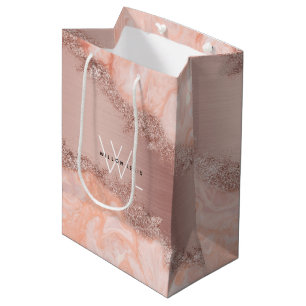 Rose Gold Blush Pink Agate Geode Glitzer Monogram Mittlere Geschenktüte