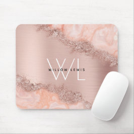 Rose Gold Blush Pink Agate Geode Glitzer Monogram Mousepad
