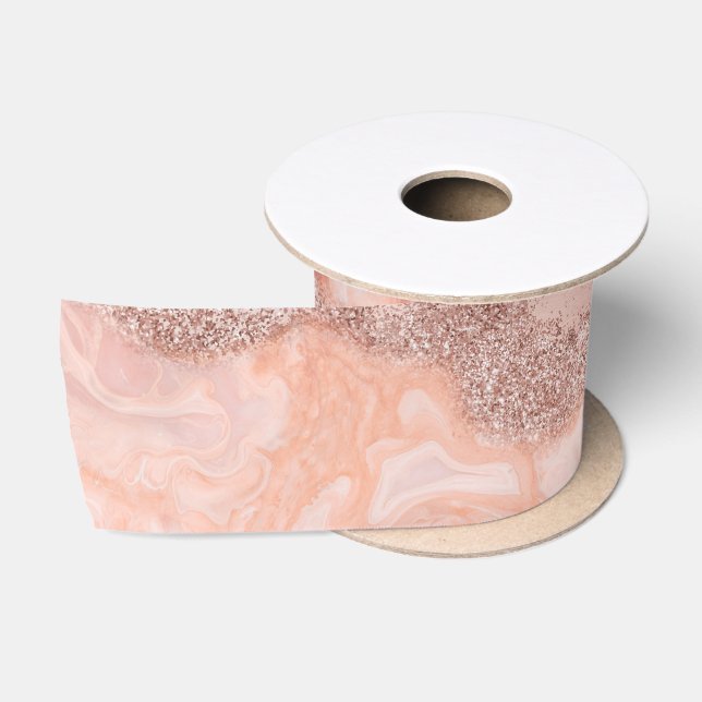 Rose Gold Blush Pink Agate Geode Glitzer Satinband (Spule)