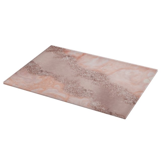 Rose Gold Blush Pink Agate Geode Glitzer Schneidebrett (Ecke)