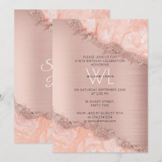 Rose Gold Blush Pink Agate Geode Glitzer Sweet 16 Einladung