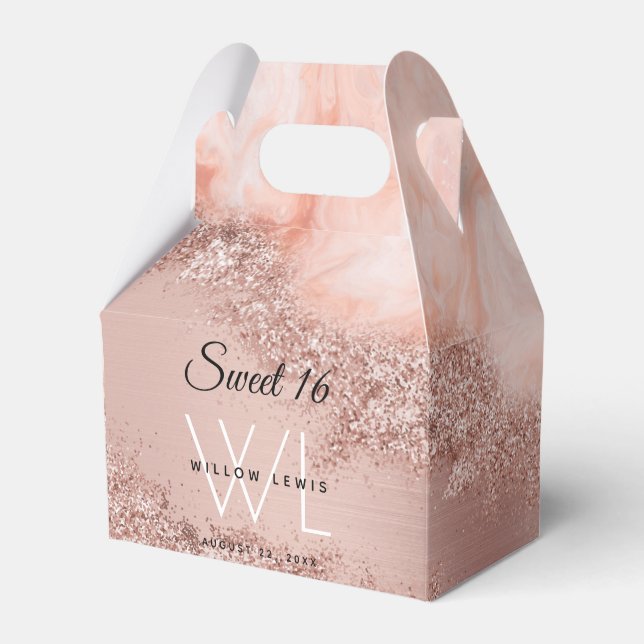 Rose Gold Blush Pink Agate Geode Glitzer Sweet 16 Geschenkschachtel (Vorderseite)