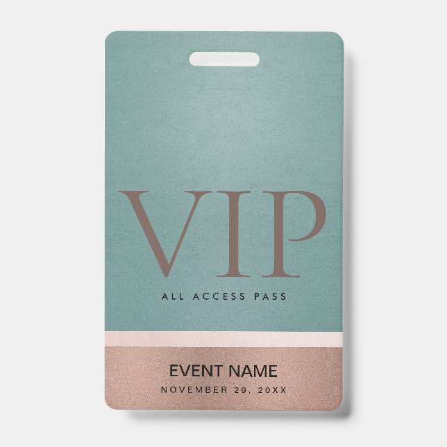 Rose GOLD BLUSH PINK AQUA VIP EREIGNIS ZUGRIFF PAS Ausweis (Front)