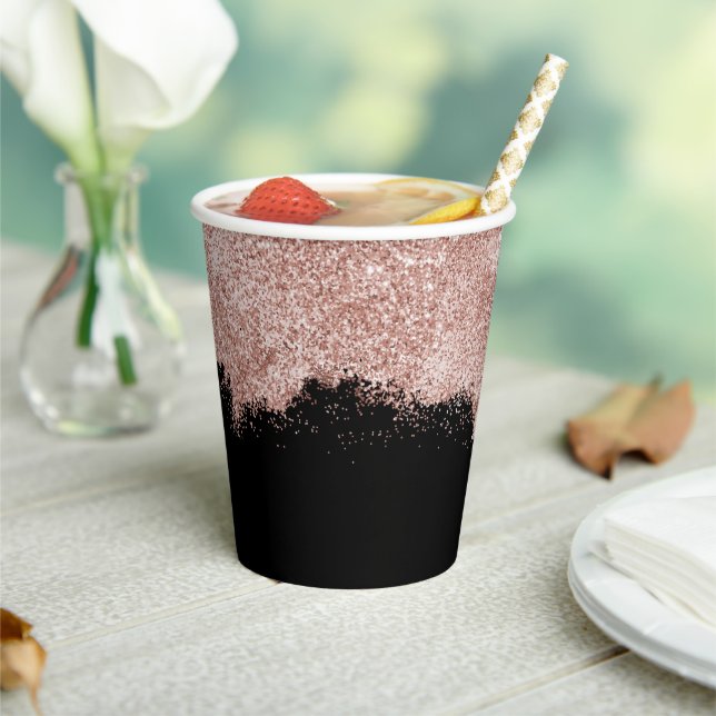Rose Gold Blush Pink Black Girl Glitzer Staub Pappbecher (In Situ)