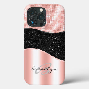 Rose Gold Blush Pink Black Luxe Glitzer Monogram Case-Mate iPhone Hülle