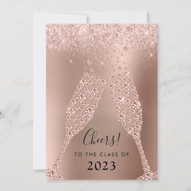 Rose Gold Blush Pink Champagne Graduation Party Einladung (Vorderseite)