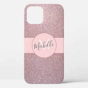Rose Gold Blush Pink Girl Glitzer Monogramm Name Case-Mate iPhone Hülle