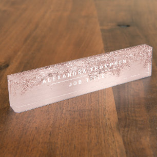 Rose Gold Blush Pink Girl Glitzer Staub Namensplakette